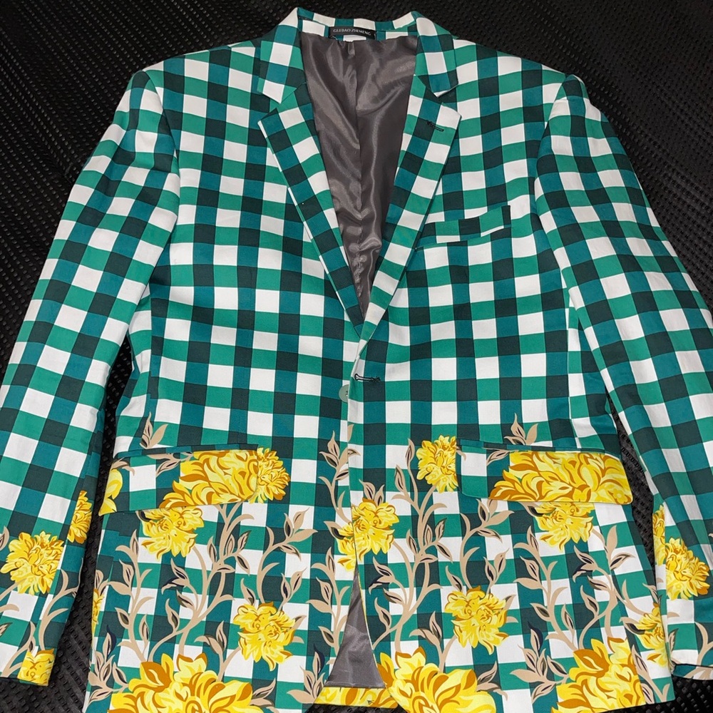Men Checkered Floral Blazer